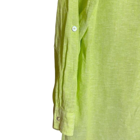 Tahari Roll Tab Sleeve Button Front Shirt Dress Women's Size Medium Lime Green - Picture 5 of 10